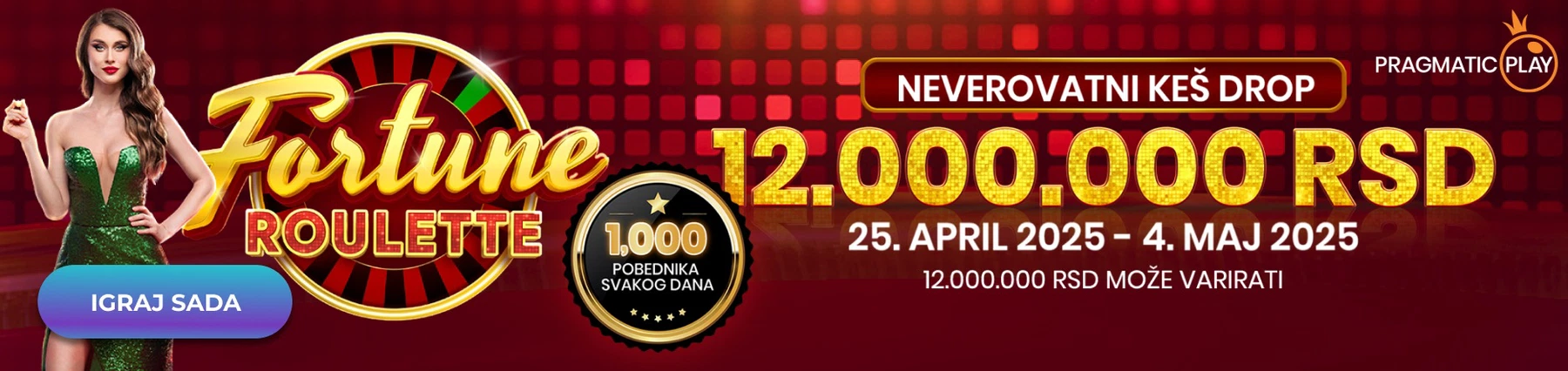 Fortune Roulette sa keš nagradom 12.000.000 RSD.