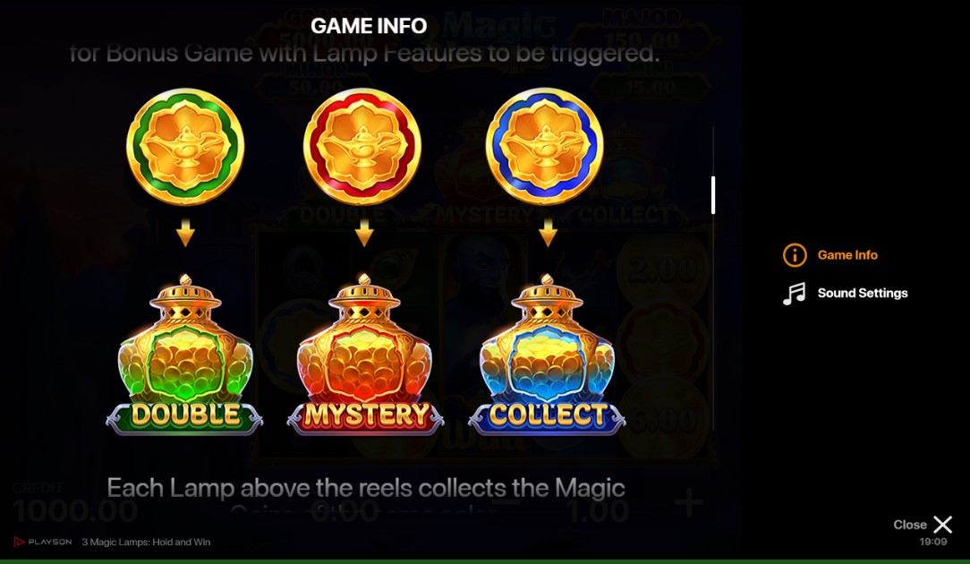 Bonusi i specijalne mogućnosti igre 3 Magic Lamps: Hold and Win